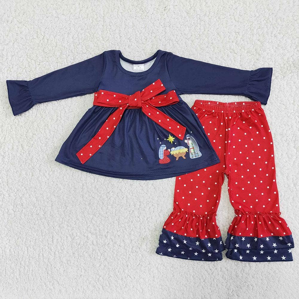 Girls Navy Christmas Nativity outfit set