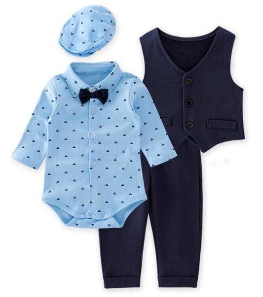 Baby Boy Blue Tuxedo 4pcs Formal Wear Outfit