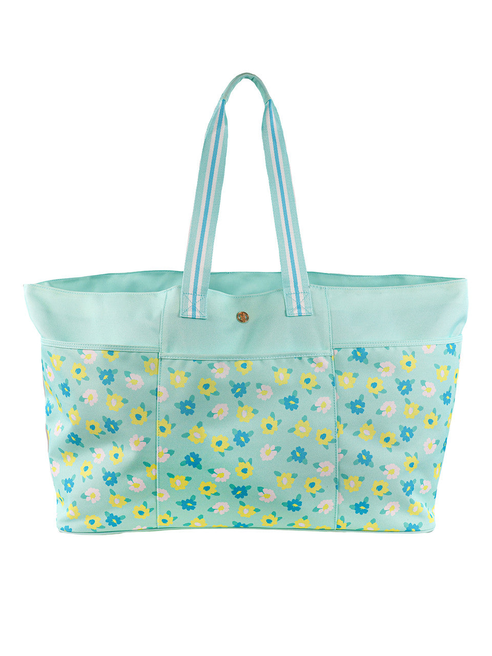 Large Aqua Flower Print Beach Bag