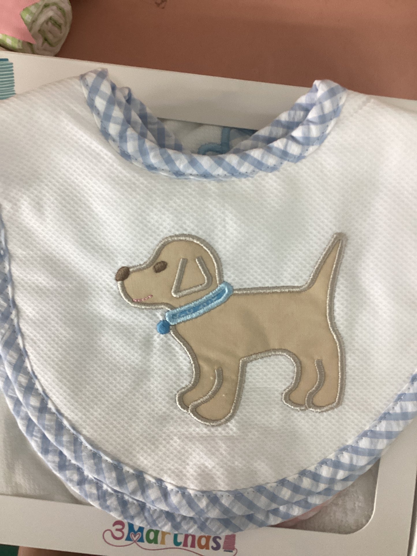 Puppy Appliqué Basic Bib Blue