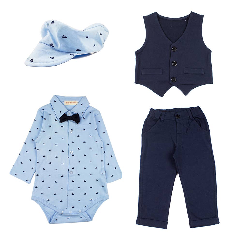 Baby Boy Blue Tuxedo 4pcs Formal Wear Outfit