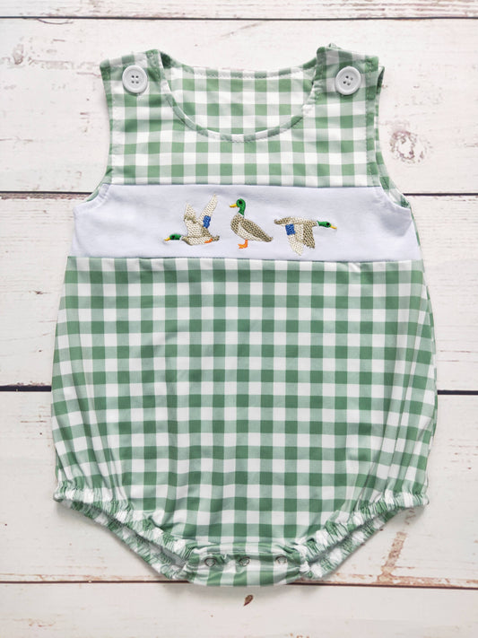 Baby Boys Checkered Duck Appliqué bubble