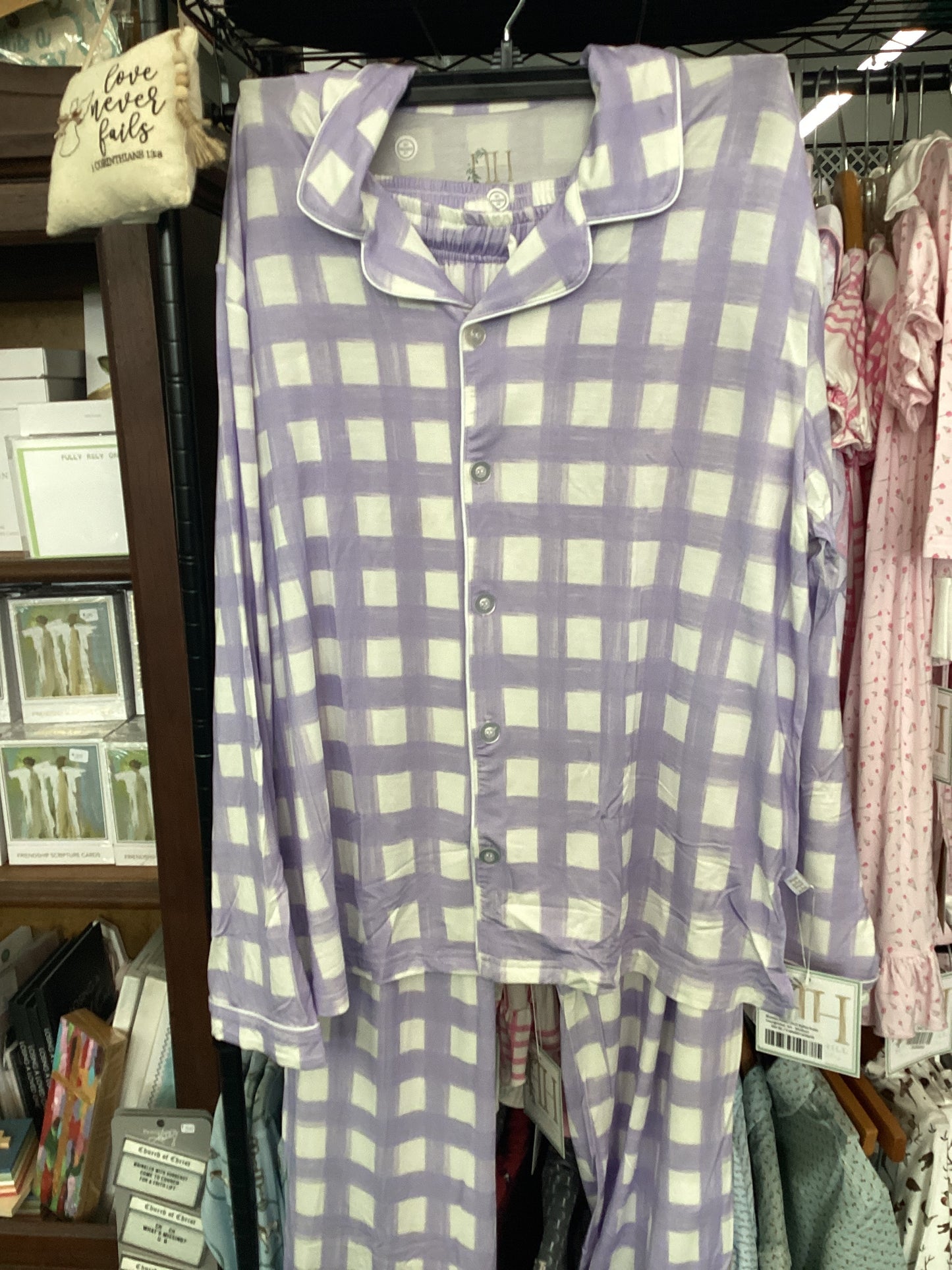 Hamner Hill Women’s Purple Check Button Down Loungewear Set