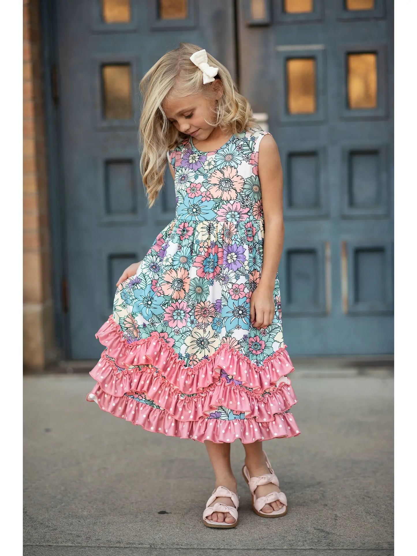 Adorable Sweetness Kids Pastel Floral 3 Ruffle Spring Summer Easter Dress