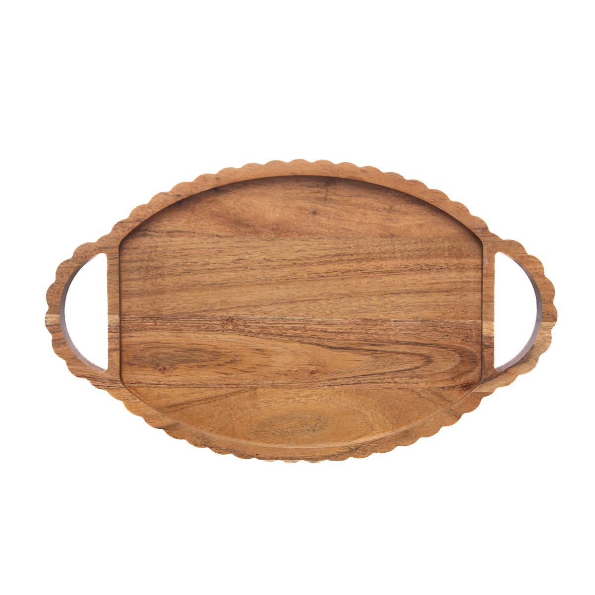 17" Scalloped Acacia Oval Wood Tray