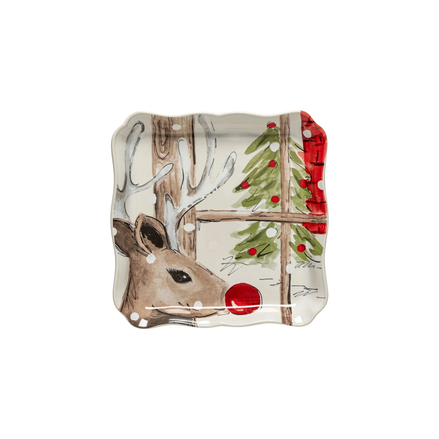 Costa-Nova Square Tray Deer Friends White
