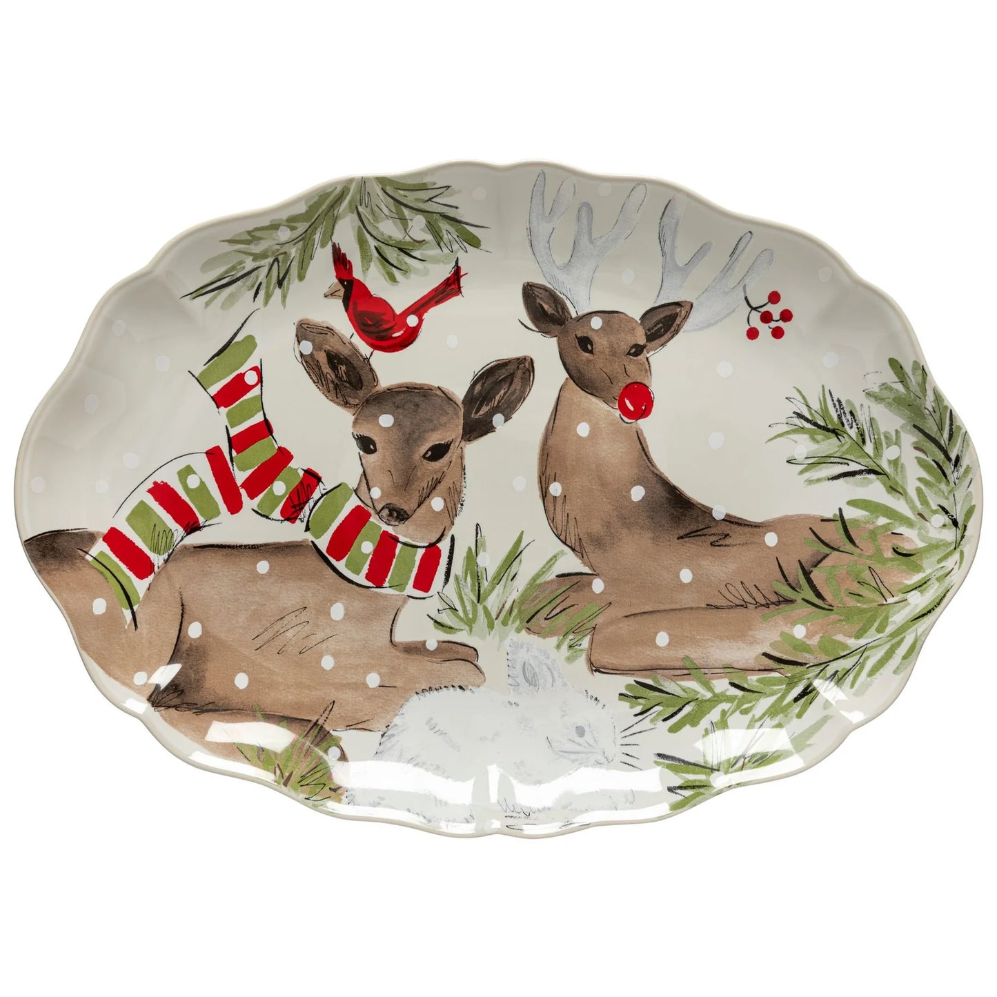 Costa-Nova Large Oval Platter Deer Friends White