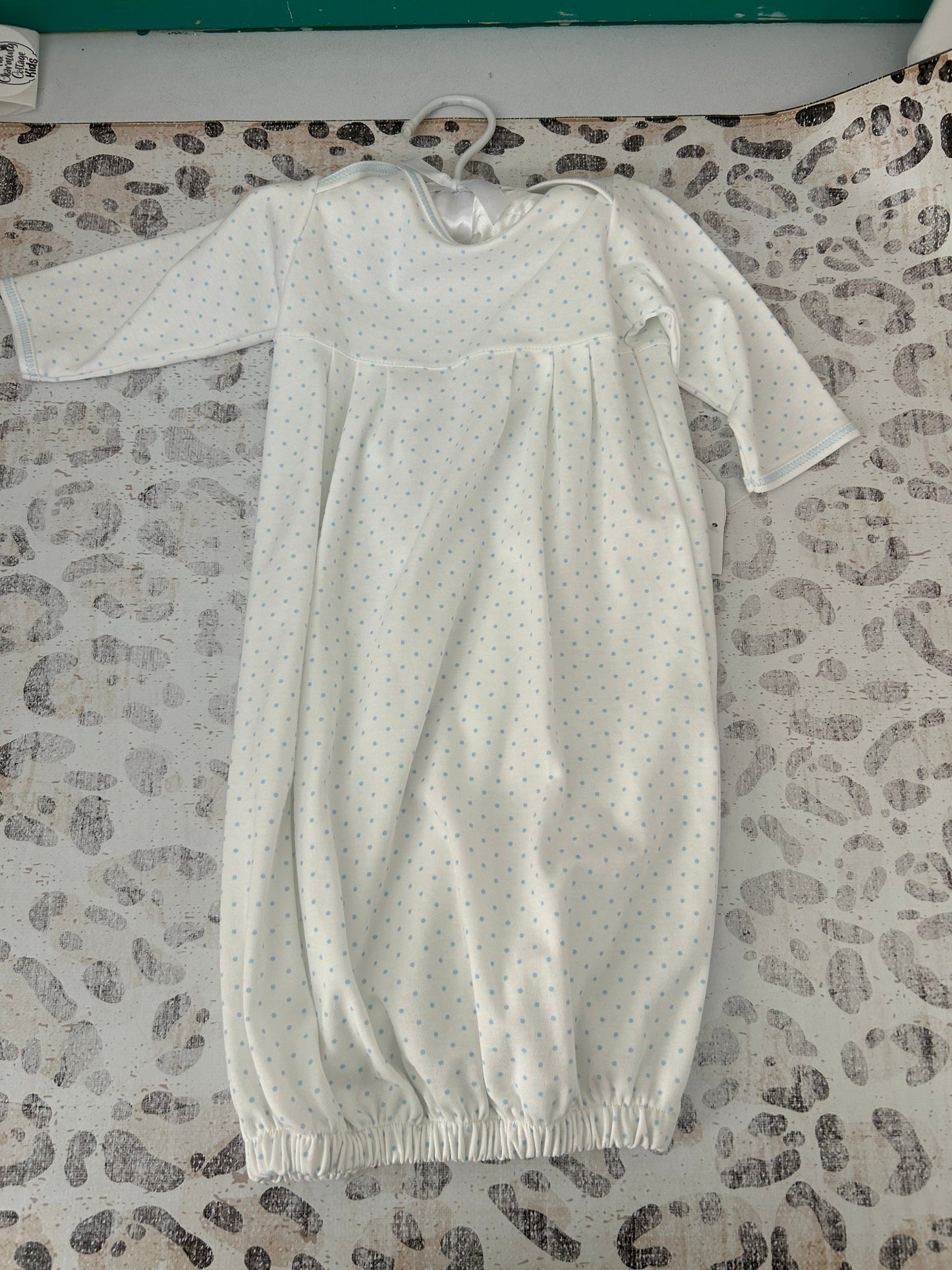 Magnolia Baby White Gown with Blue Dots