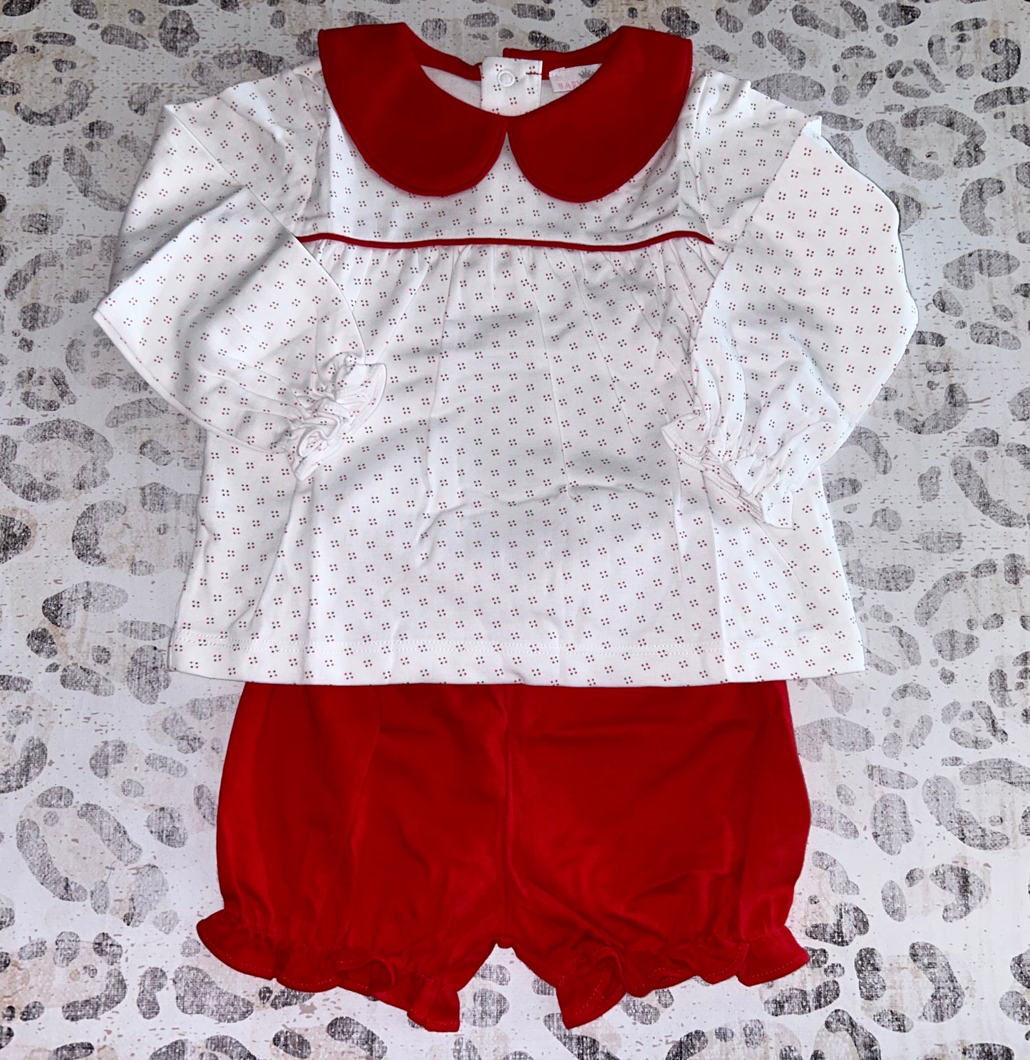 Baby Loren Red and Green pima Bloomers Set