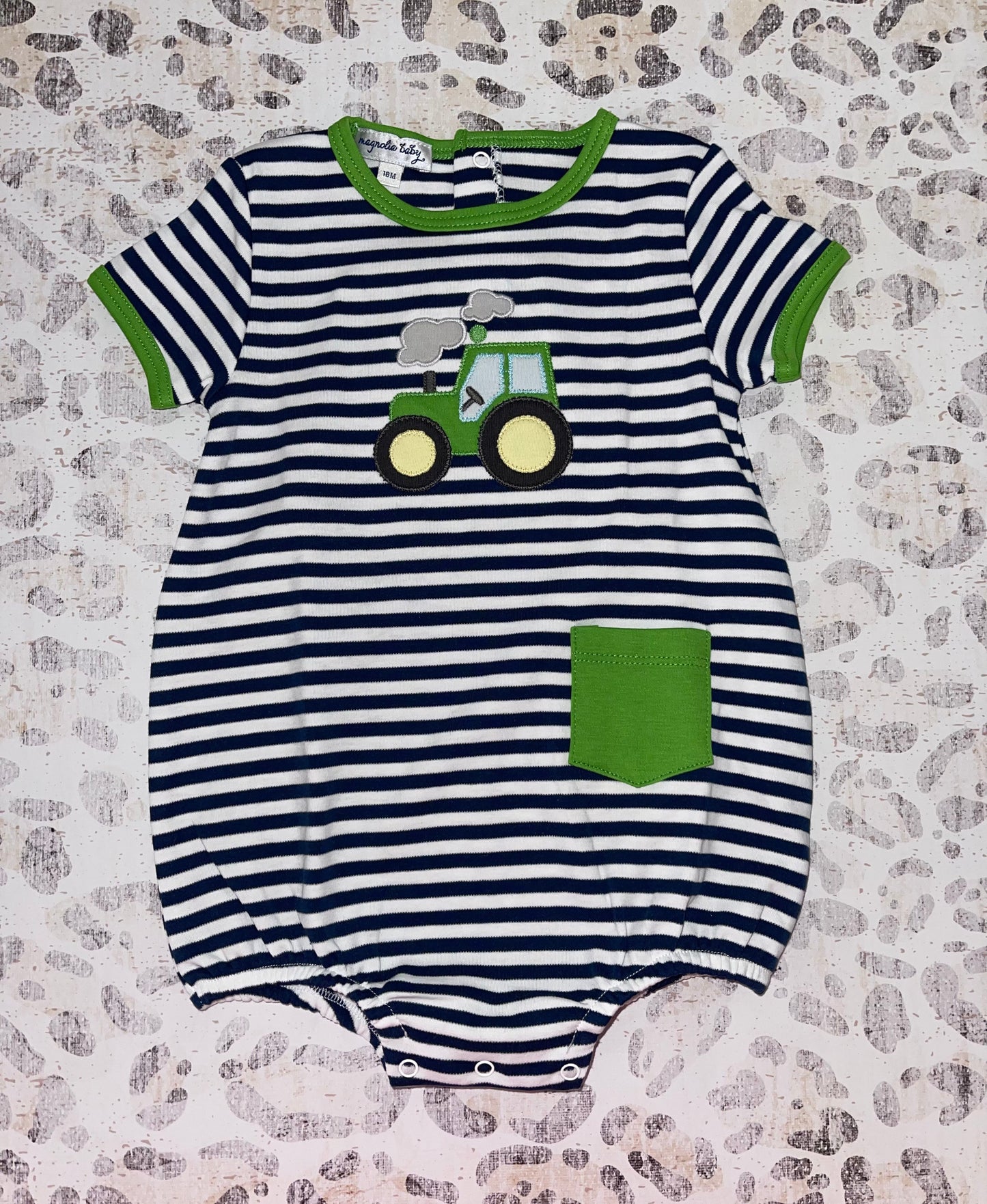 Magnolia Baby Navy & White Striped Tractor Appliqué Bubble
