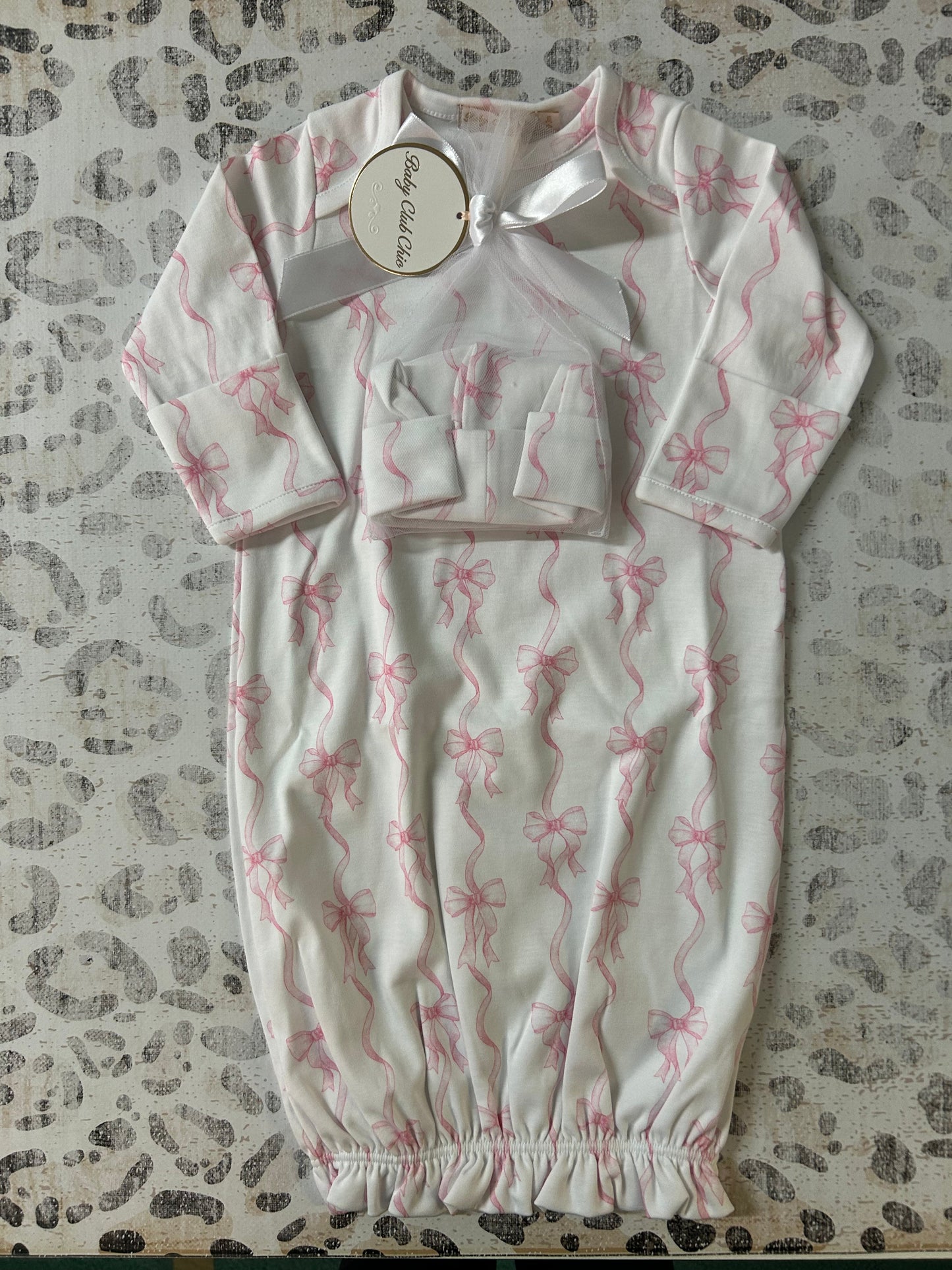 Baby Club Chic Baby Coquette Bows Printed Gown & Hat Set