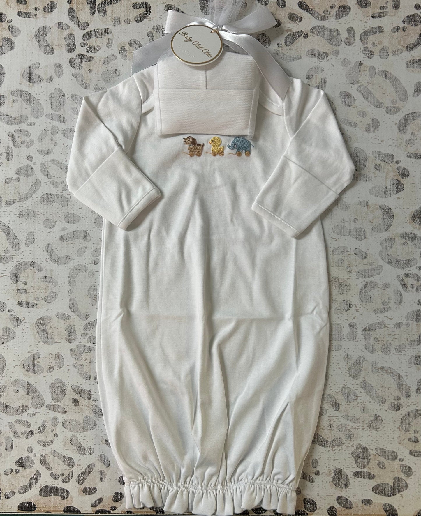 Baby Club Chic Sweet toys Converter Gown w/piping trim & hat -white