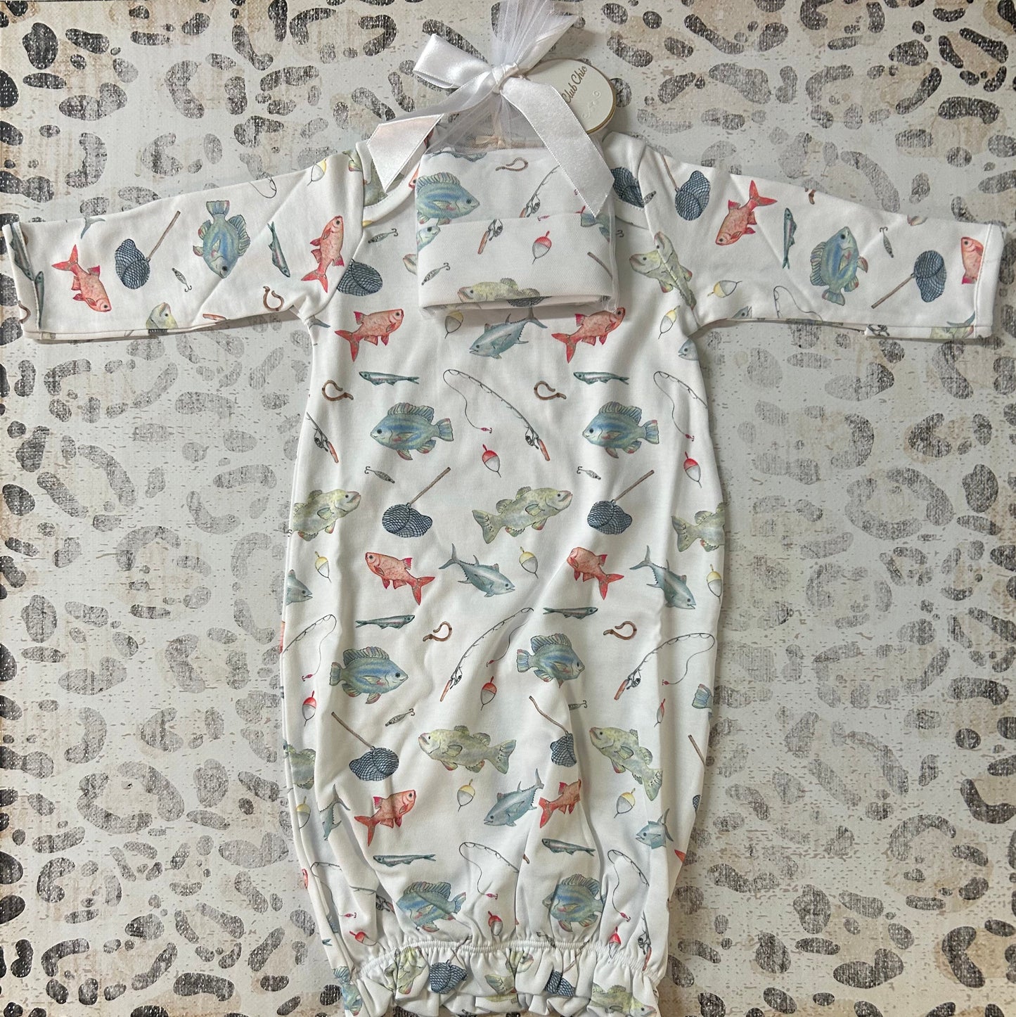 Baby Club Chic Fishing Day Printed Gown & Hat Set