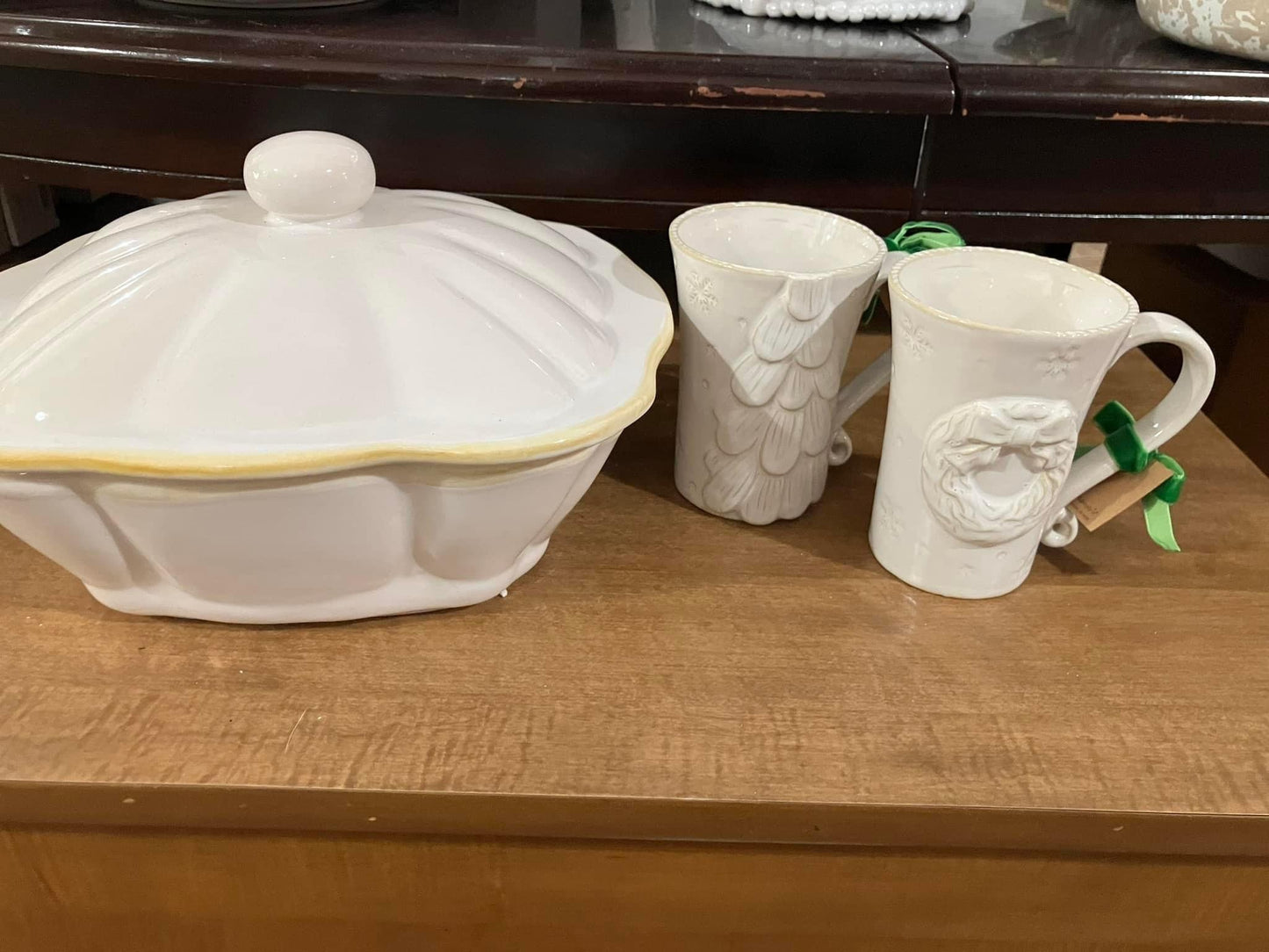 Wine Glasses, Covered Baking Dish, Christmas Mugs - O'Dell/Duke