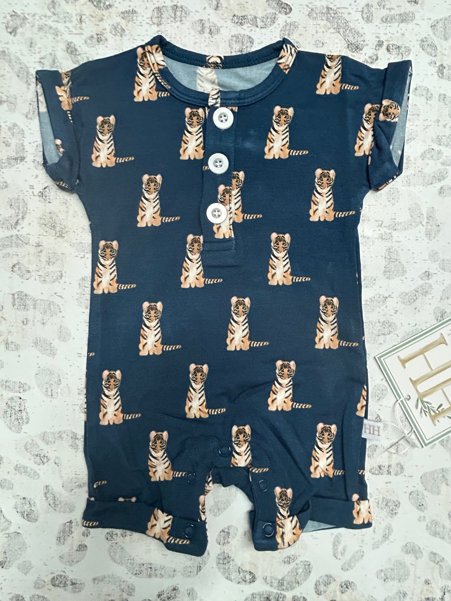 Hamner Hill Navy Tiger Button Romper