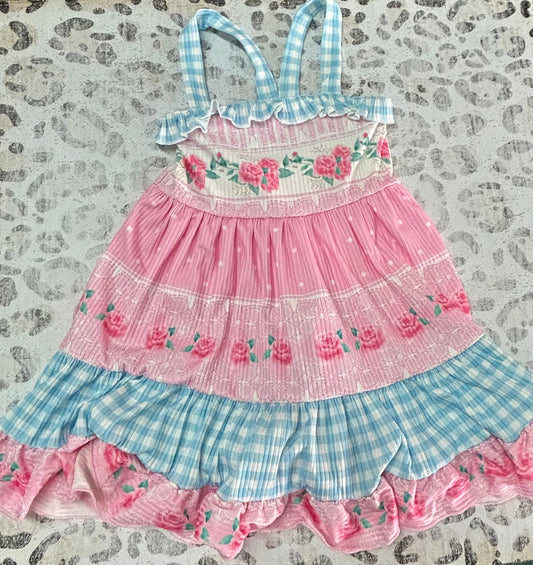 Rose & Blue Gingham Ruffled Dress