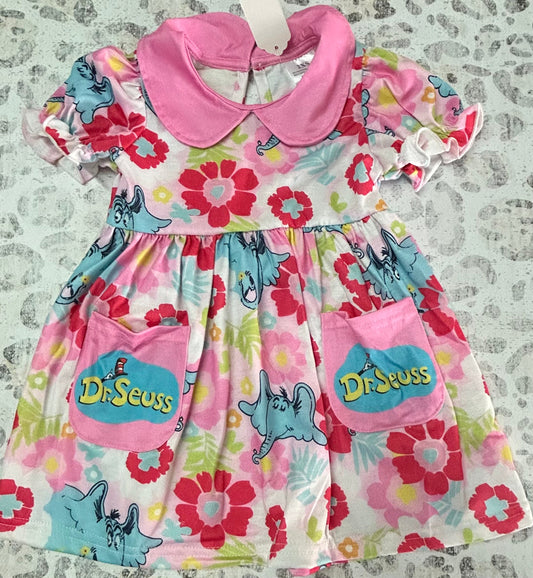 Floral Dr Seus Dress w/ Bubble Sleeves