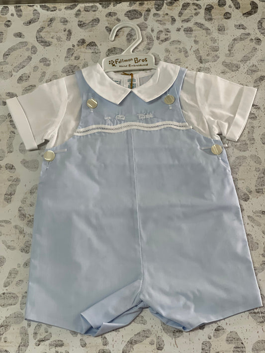 Feltman Brothers White/Blue romper with train