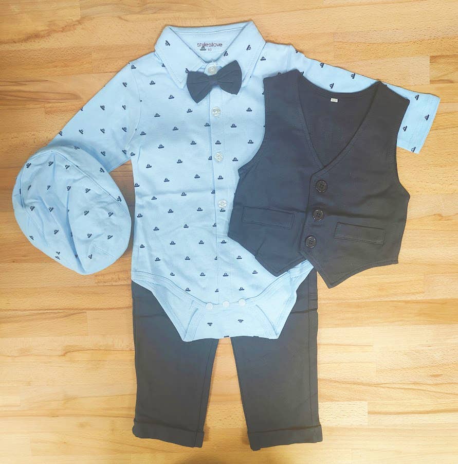 Baby Boy Blue Tuxedo 4pcs Formal Wear Outfit
