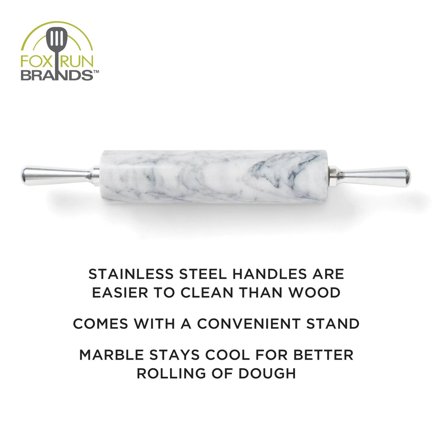 Fox Run Marble Rolling Pin, White, 2.5" x 17.5" x 3"