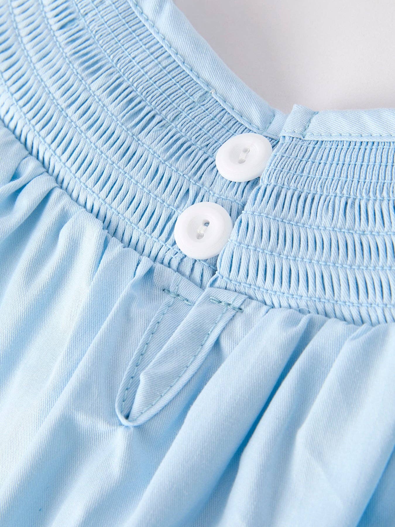 Girls Cross Smocking Embroidered Blue Dress