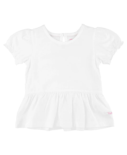 Ruffle Butts White Knit Puff Sleeve Peplum Top