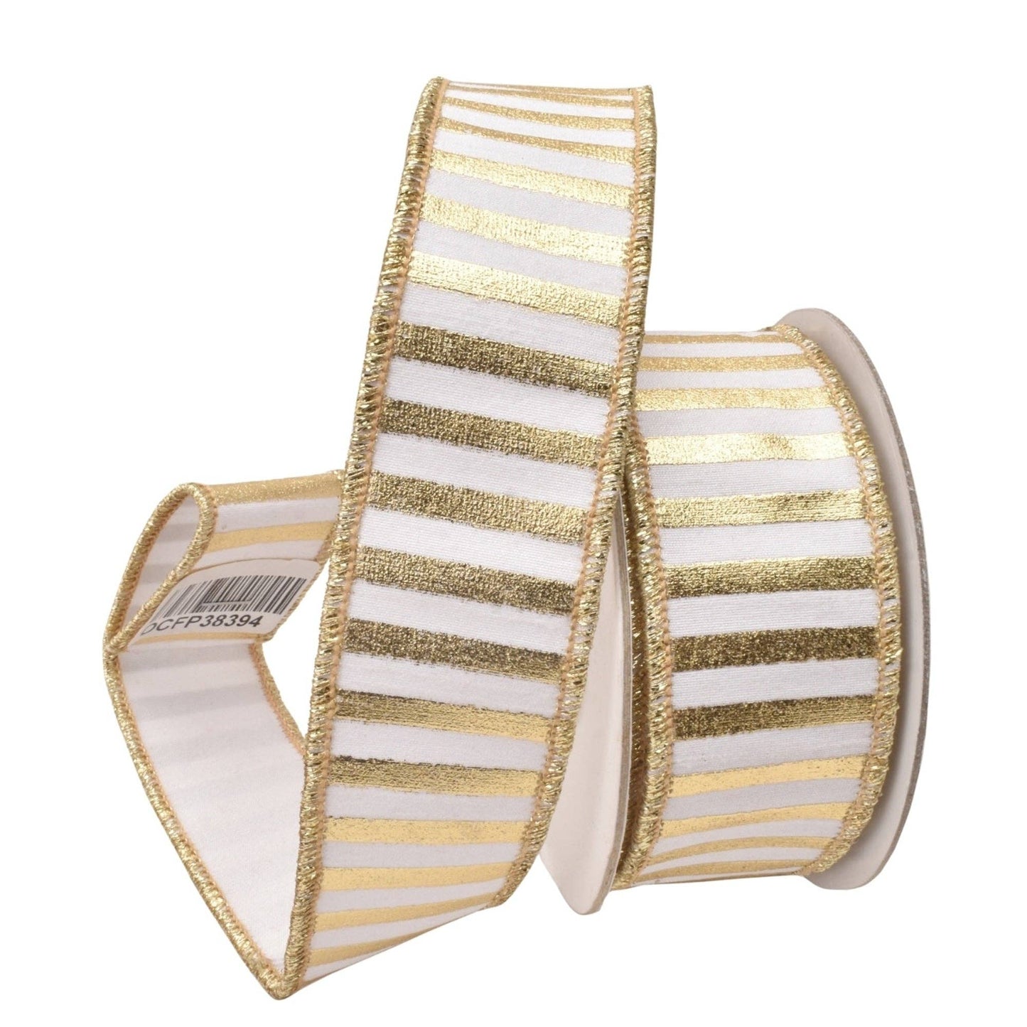 Metallic Gold Stripes on White Ribbon w/ Gold 1.5" x 10yd