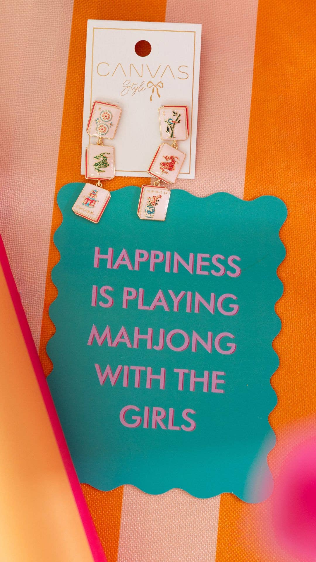 Linked Mahjong Tile Earrings in Light Pink