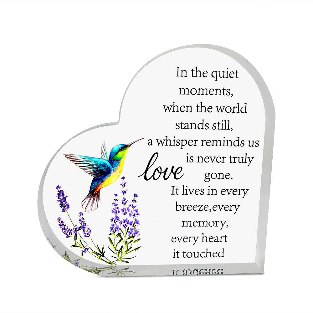 Memorial Heart With Gift Box - Acrylic Hummingbird