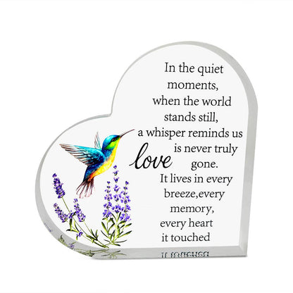 Memorial Heart With Gift Box - Acrylic Hummingbird
