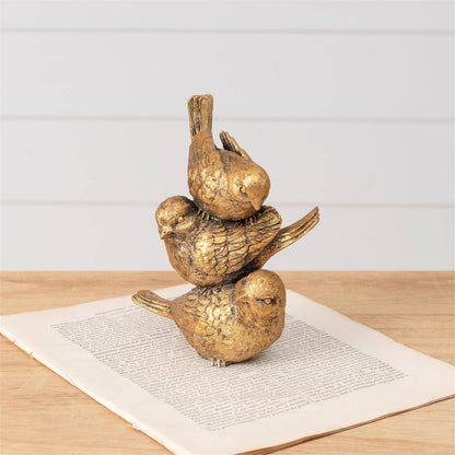 Stacked Gold Tone Bird Figurine (Pk/04)