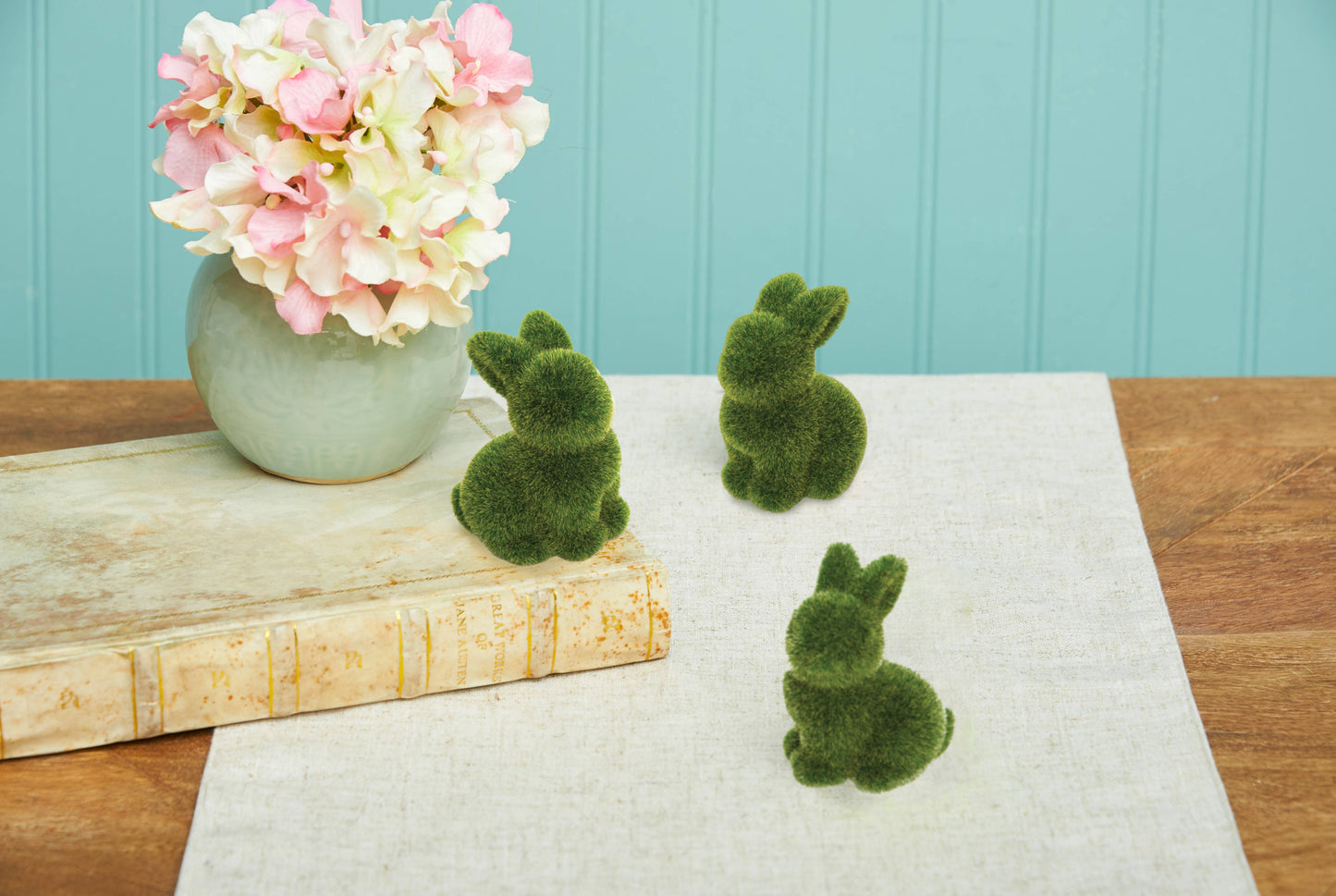 Easter Flocked Bunny Decorative Figurine Set 12