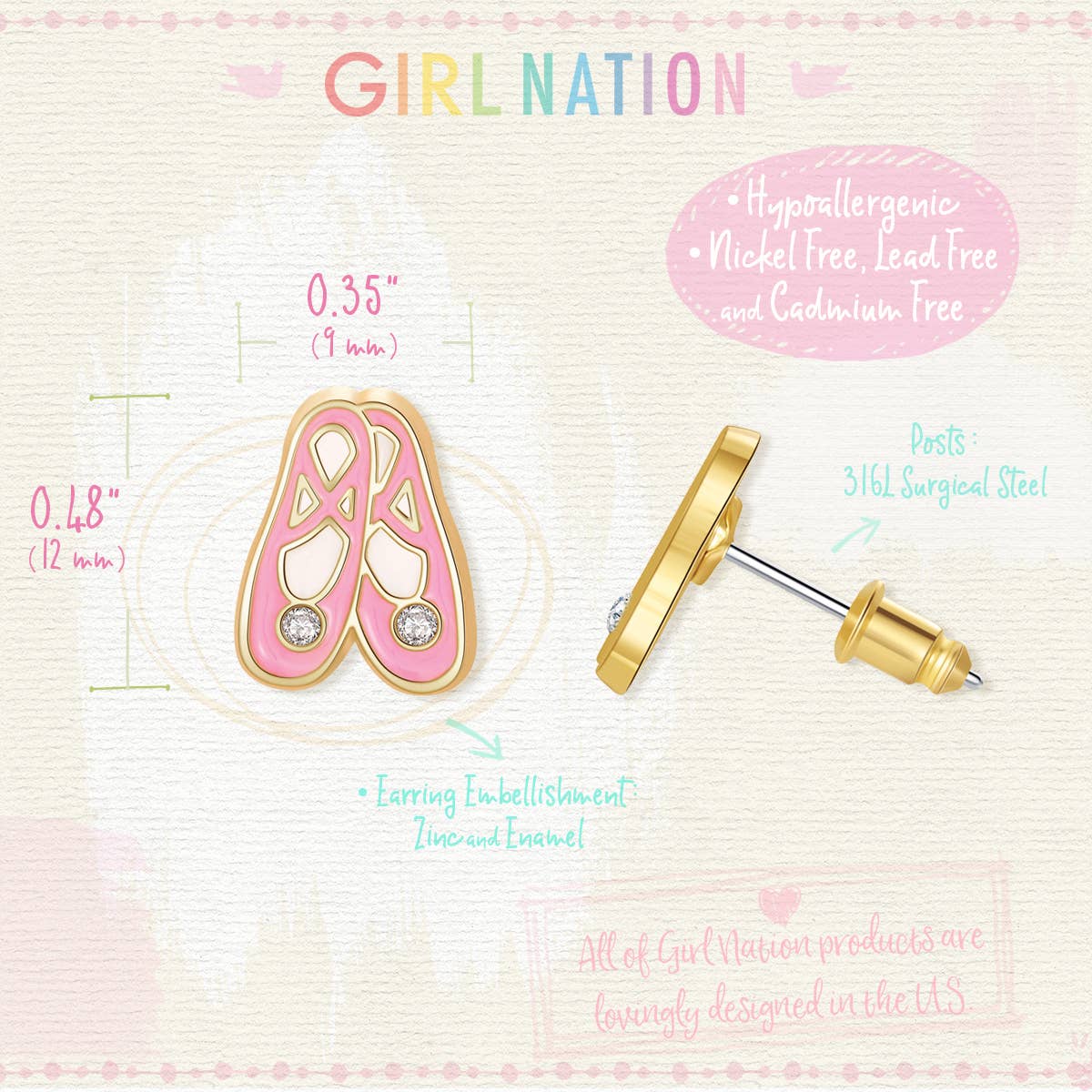 Ballet Slippers | Cutie Stud Earrings for Girls