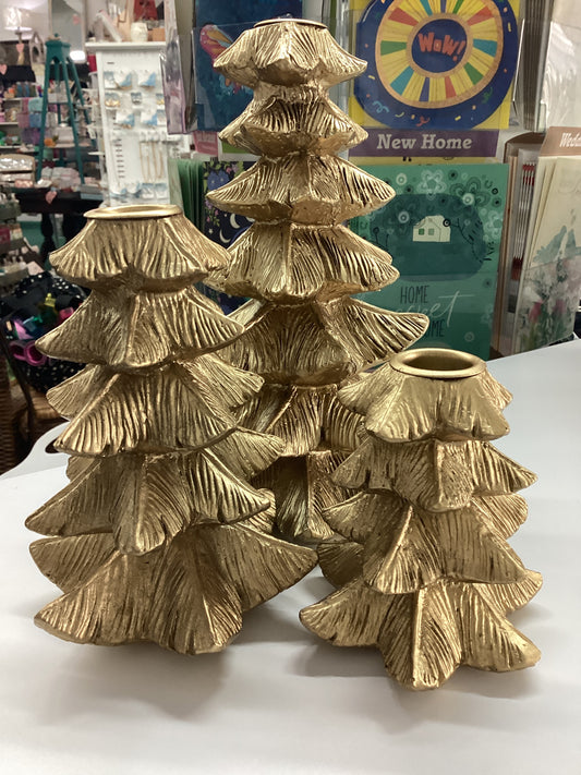 Gold Finish Christmas Tree Candle Holder