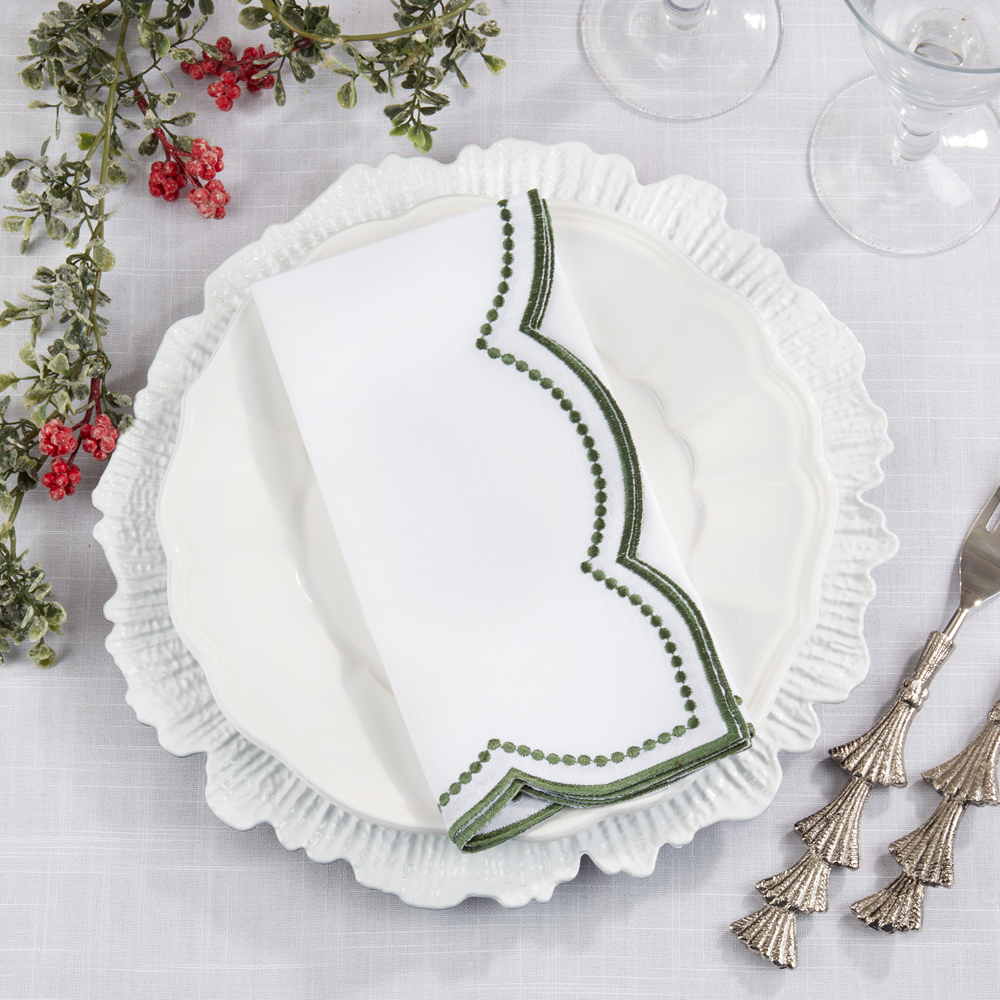 Green Embroidered Polka Dot 20" Dinner Napkin