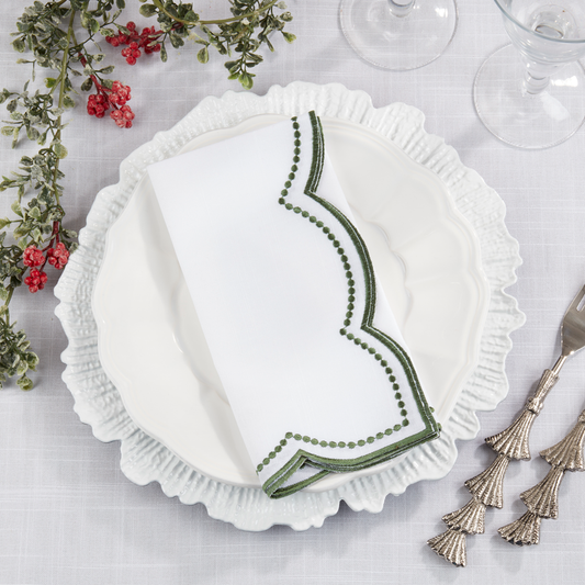 Green Embroidered Polka Dot 20" Dinner Napkin