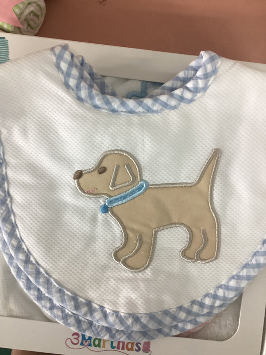 Puppy Appliqué Basic Bib Blue