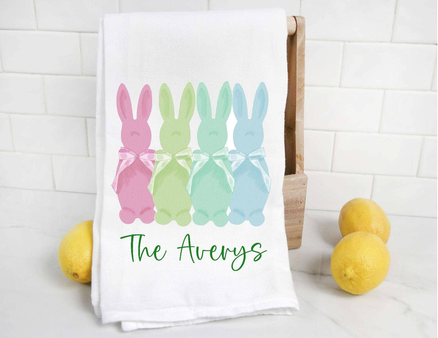 Personalized Flocked Easter Bunny Tea Towel