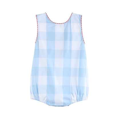 Light Blue Gingham USA American Flag Romper