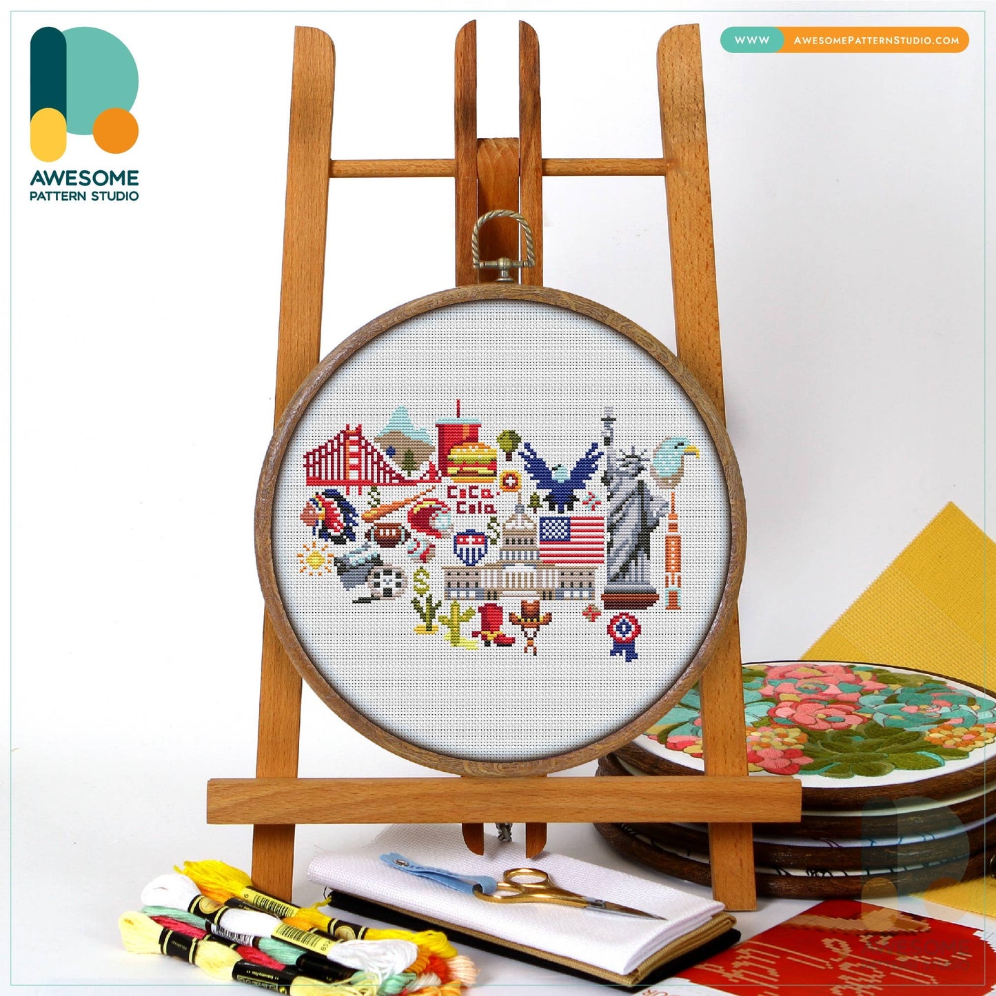 USA in Icons, Counted Cross Stitch Kit