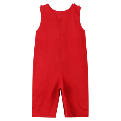 Red Corduroy Christmas Smocked Overalls