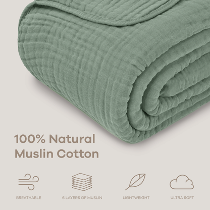 Muslin Blanket for Adults, 6-Layer Bedding by Comfy Cubs