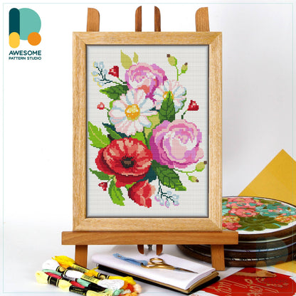Poppy Chamomile Paeonia, Counted Cross Stitch Kit