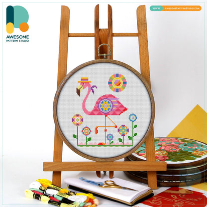 Flamingo In A Hat, Counted Cross Stitch Kit