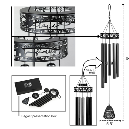 Memorial Serenity Family-Love Wind Chimes, Thoughtful Gift For Special Occasions or Reflections 34”