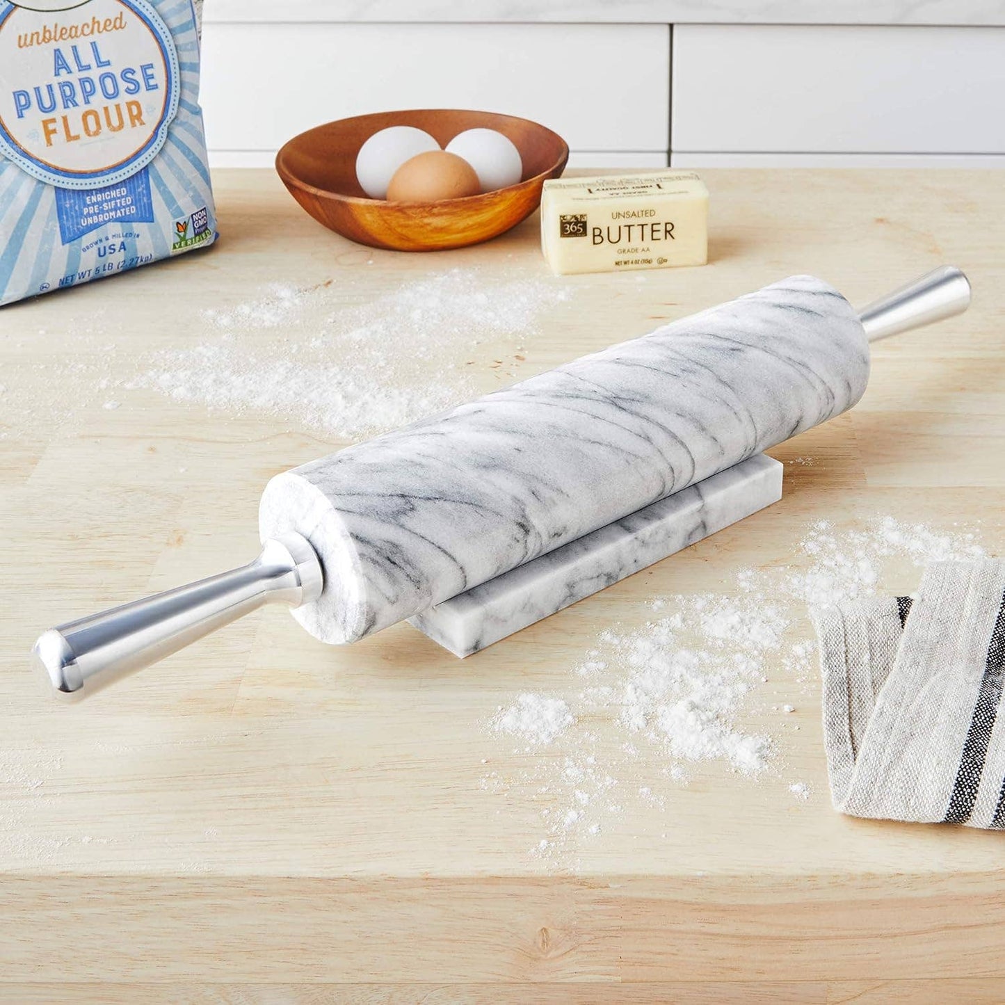Fox Run Marble Rolling Pin, White, 2.5" x 17.5" x 3"