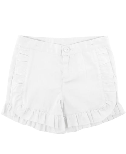 Ruffle Butts White Ruffle Trim Woven Kids Shorts