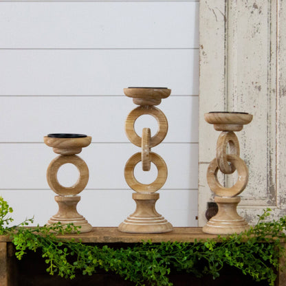 Chain Link Wood Candle Holders