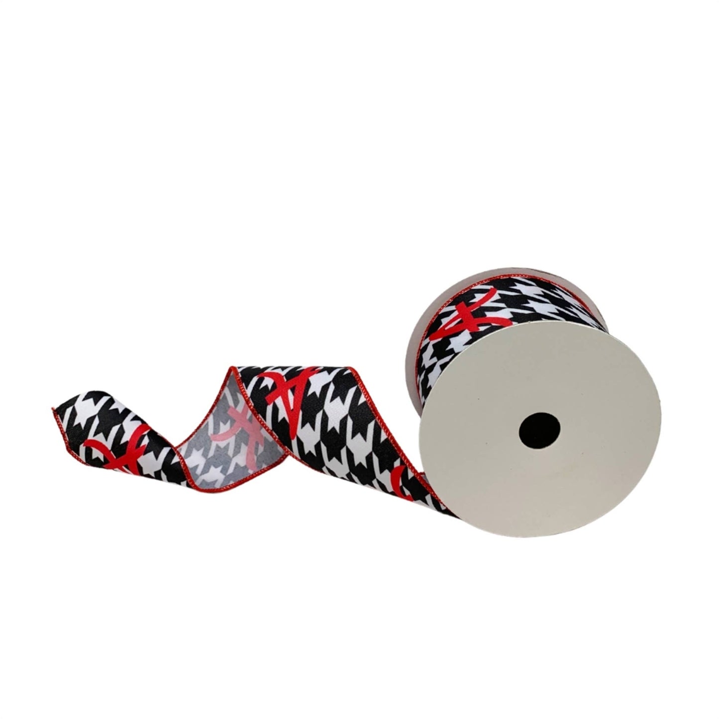 BLACK AND WHITE HOUNDSTOOTH A RIBBON WITH RED EDGE 2.5" X 10