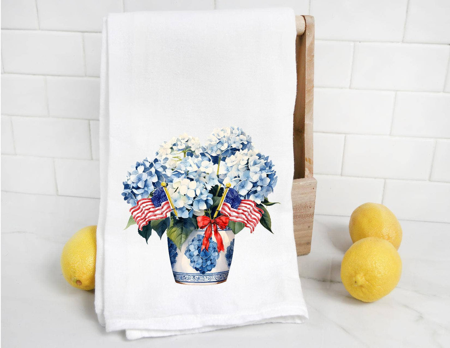 Personalized Chinoiserie Hydrangea Tea Towel
